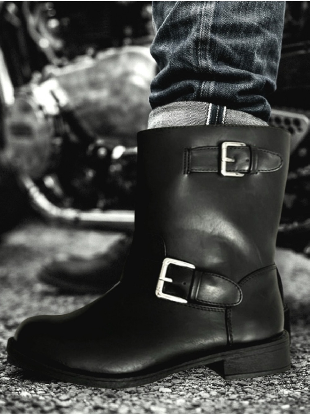 H&M Black Moto Biker Boots with Dual Buckle Detail Women's Size: US 8 EUR 39